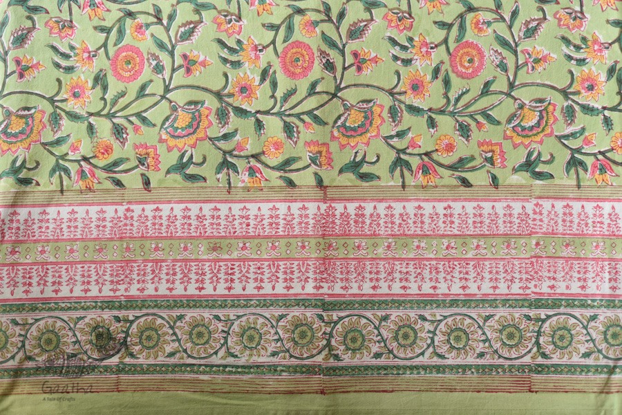 shop Sanganeri Hand block Printed Double Bedsheet  with Pillow Covers- Light Green