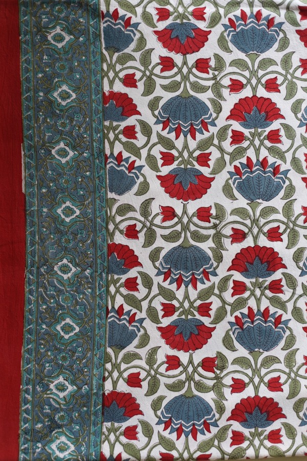 shop Sanganeri Hand block Printed Double Bedsheet  with Pillow Covers- Red Flowers