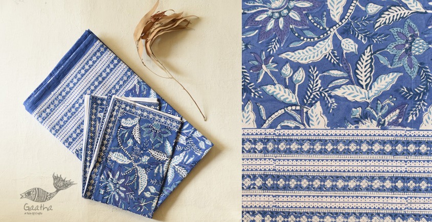 shop Sanganeri Hand block Printed Bedsheet with Pillow Covers- Indigo