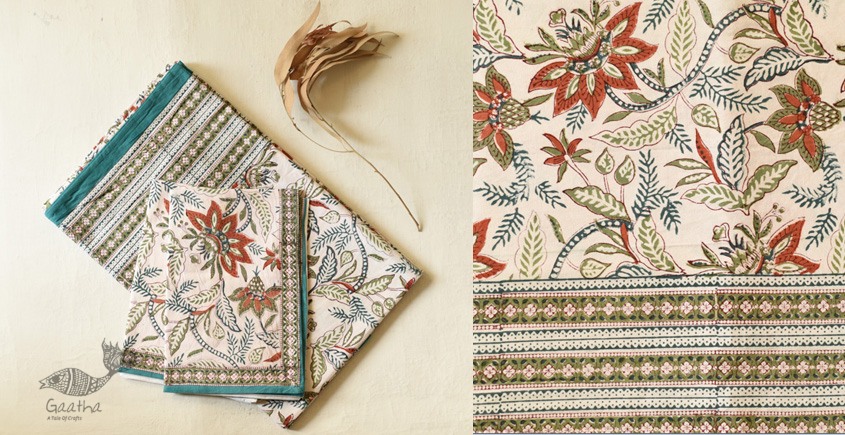 shop Sanganeri Hand block Printed King Size Bedsheet with Pillow Covers