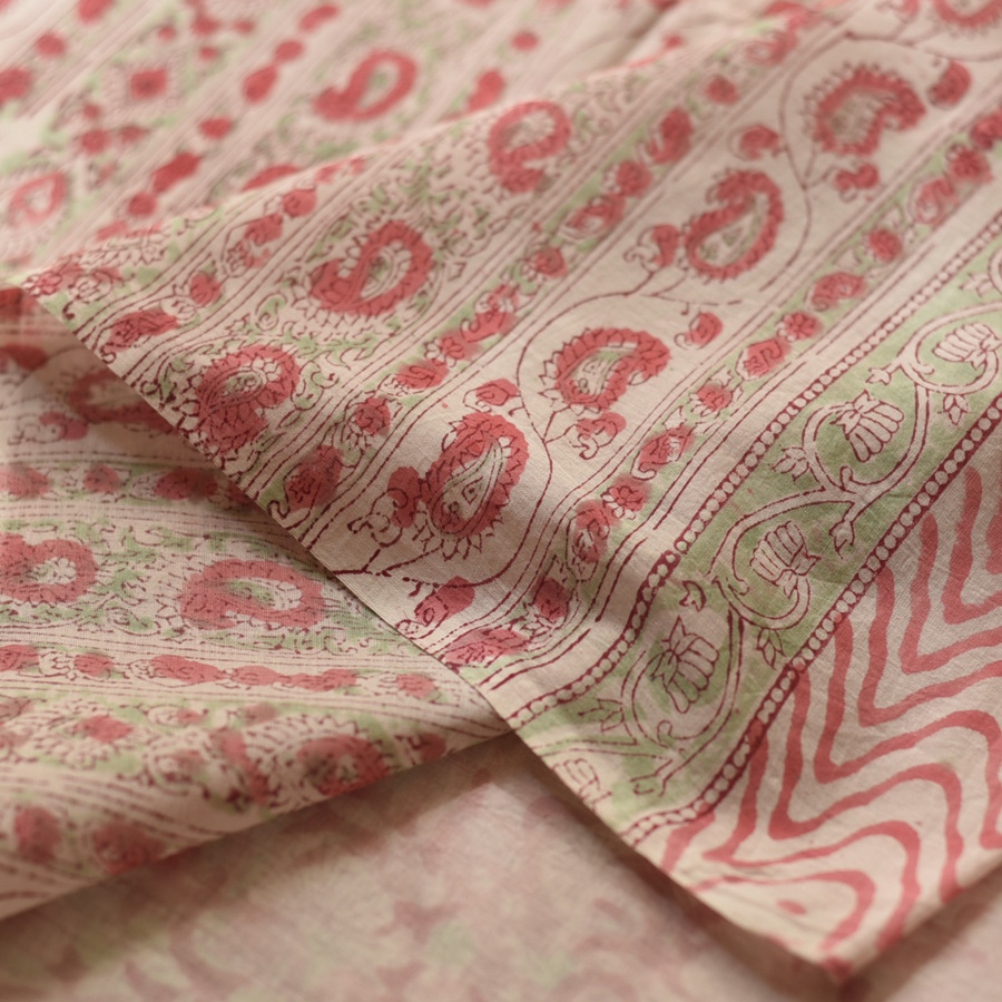 shop Block Printed Cotton Saree - Bagru