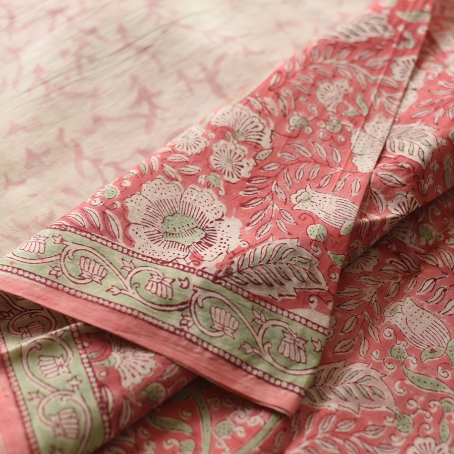 shop Block Printed Cotton Saree - Bagru