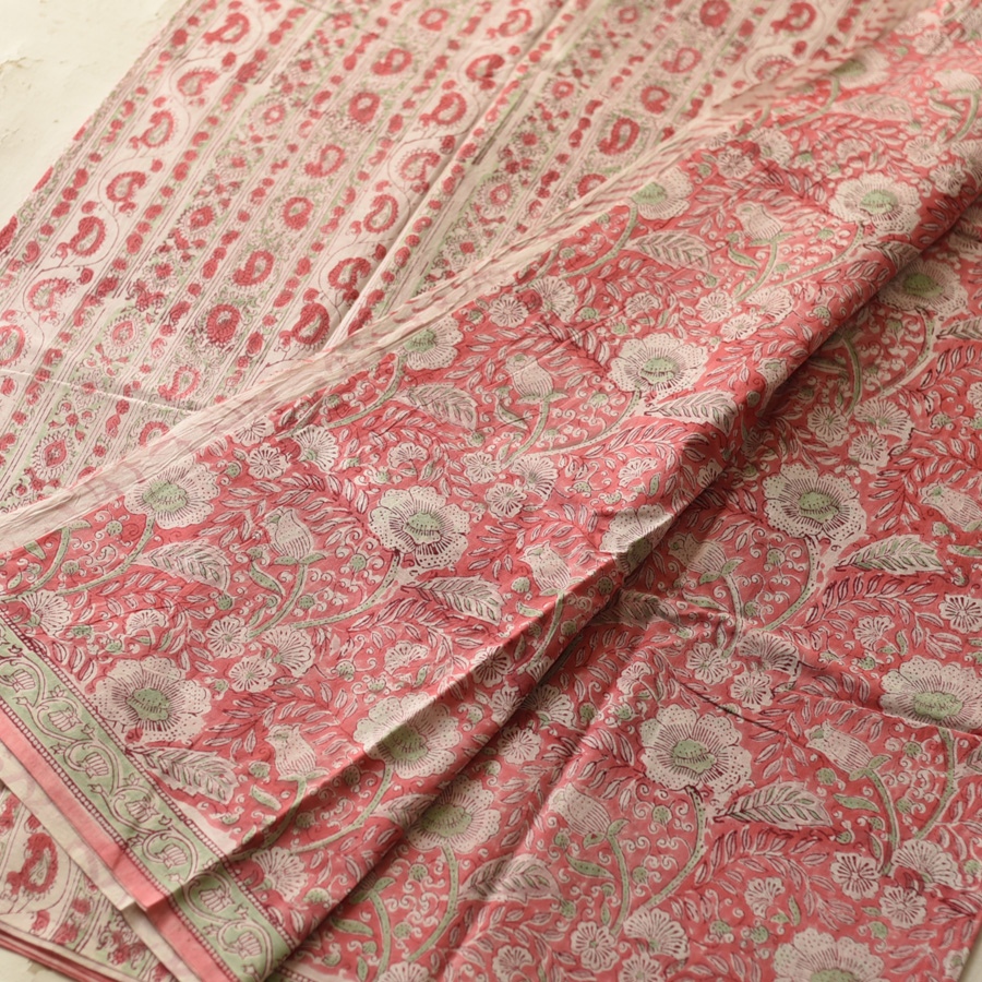 shop Block Printed Cotton Saree - Bagru