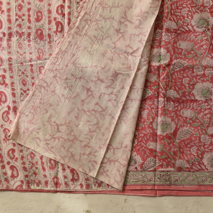 shop Block Printed Cotton Saree - Bagru
