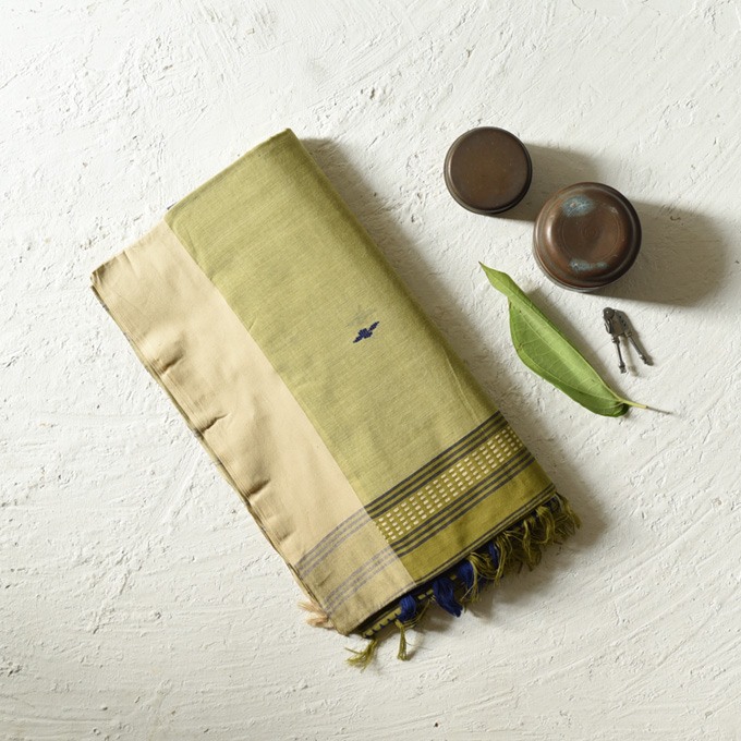 shop Begampuri Cotton Saree - Light Green Color