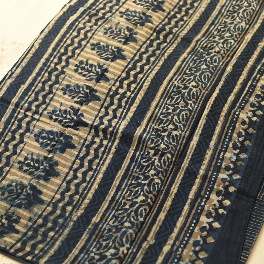 Exclusive Indigo Dabu Printed Cotton Saree