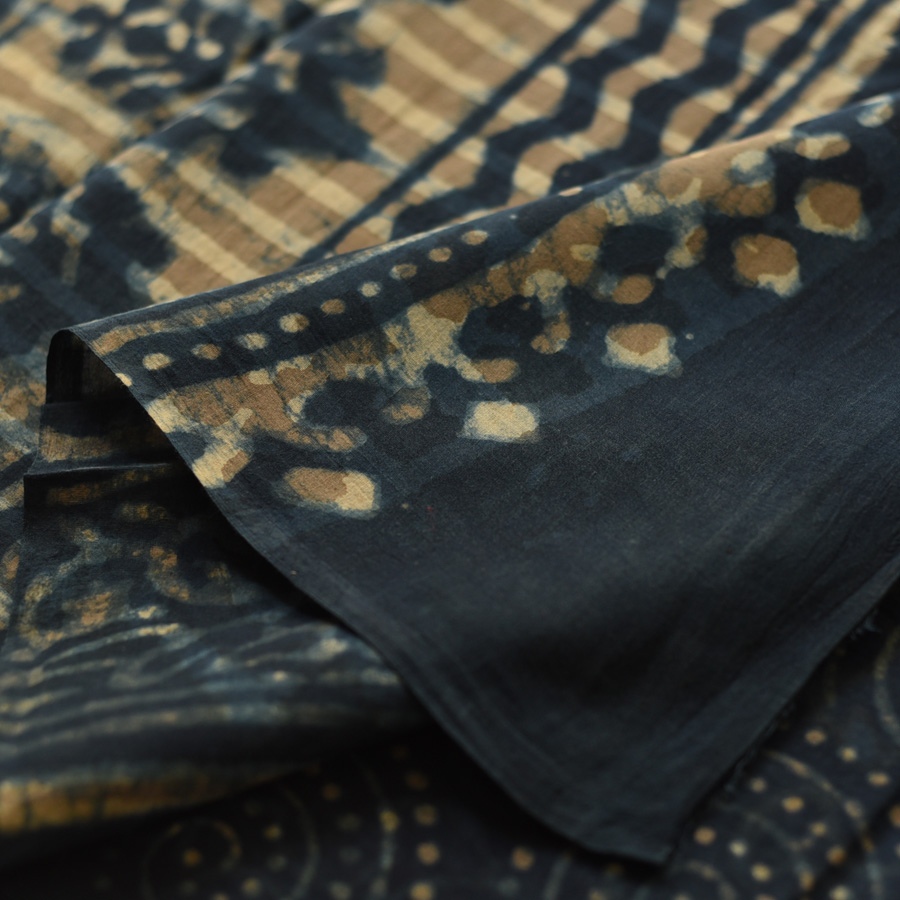 Exclusive Indigo Dabu Printed Cotton Saree
