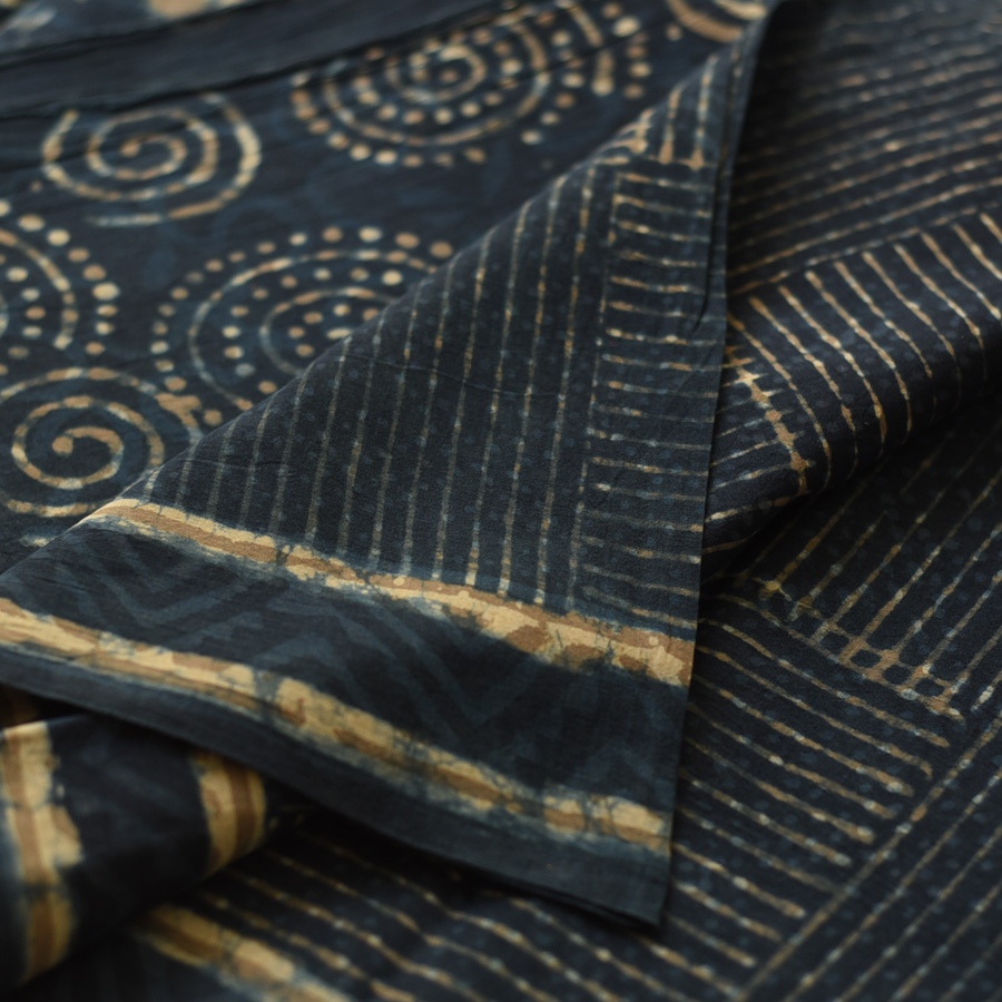 Exclusive Indigo Dabu Printed Cotton Saree