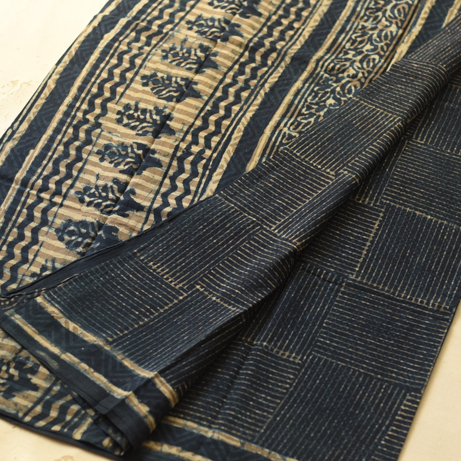 Exclusive Indigo Dabu Printed Cotton Saree