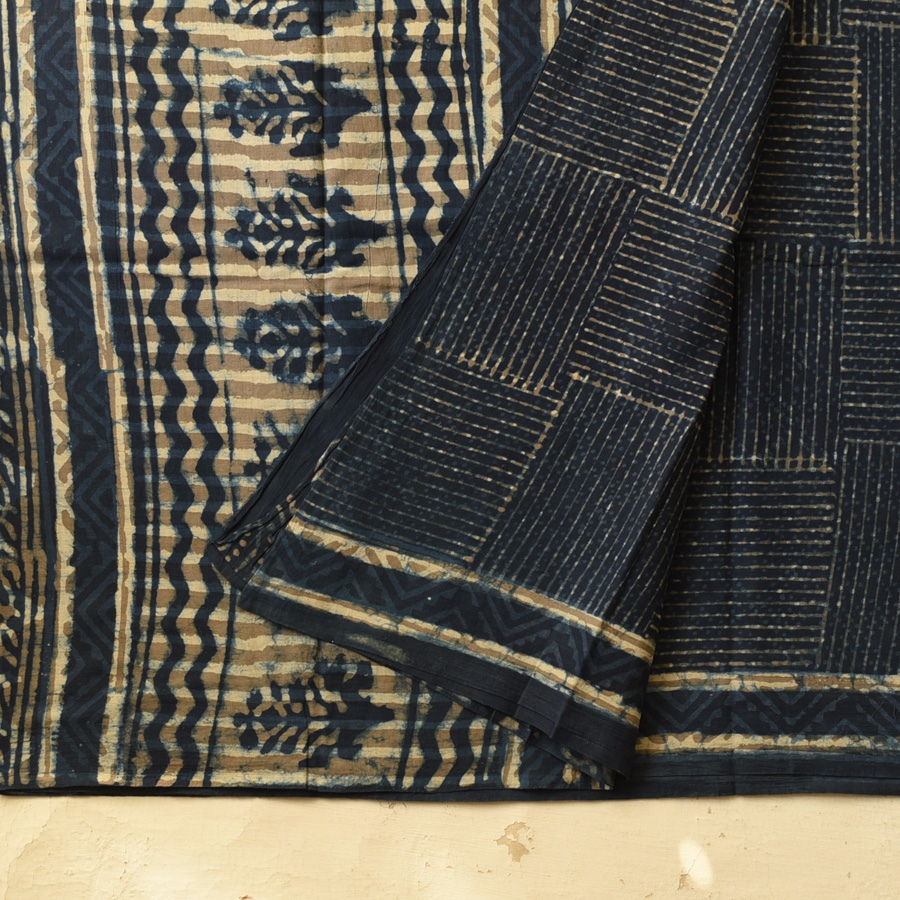 Exclusive Indigo Dabu Printed Cotton Saree