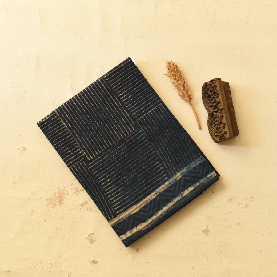Exclusive Indigo Dabu Printed Cotton Saree