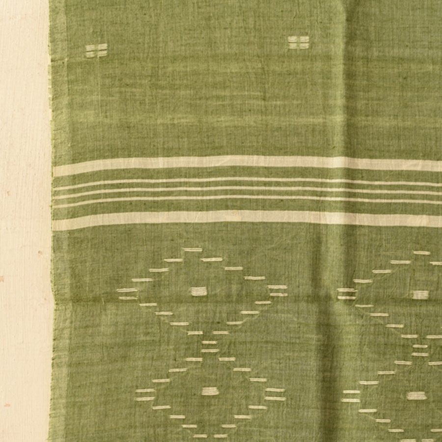 shop Handloom Soft Cotton Jamdani Stole - Light Green