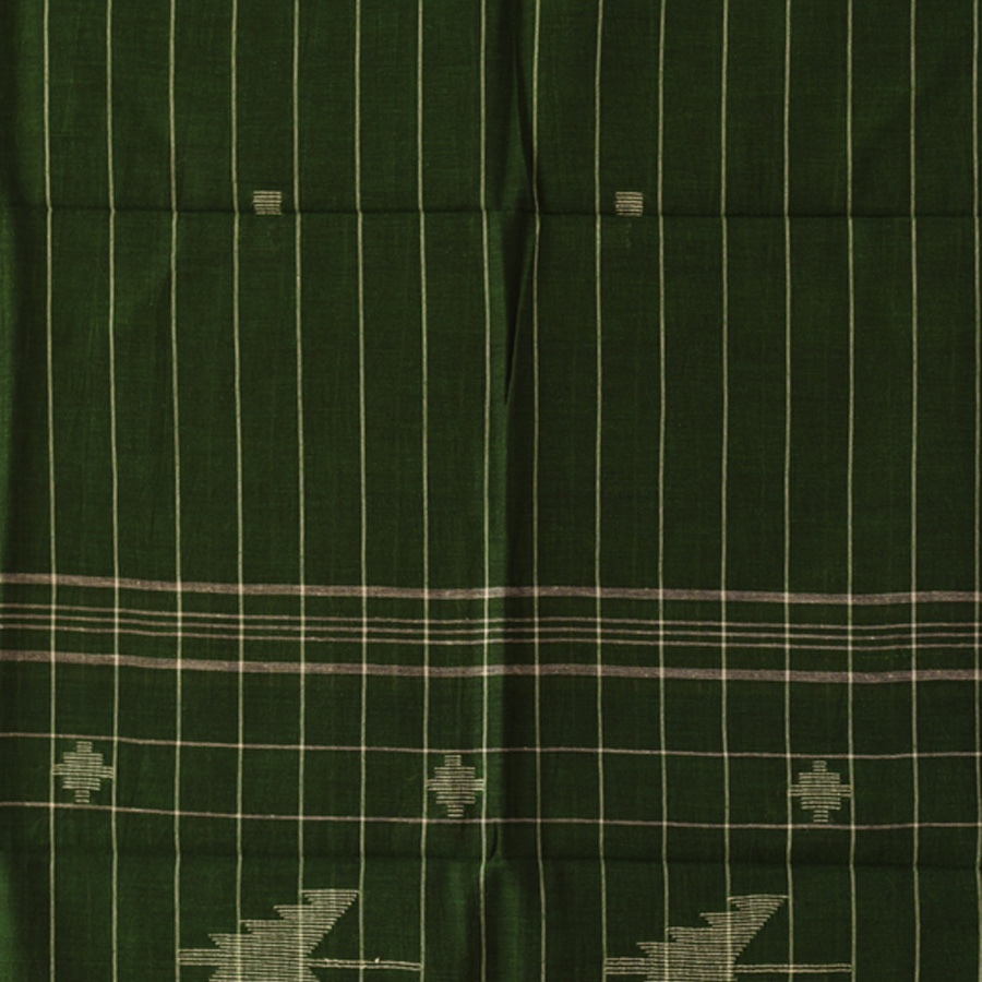 shop Handloom Soft Cotton Jamdani Stole - Bottle Green