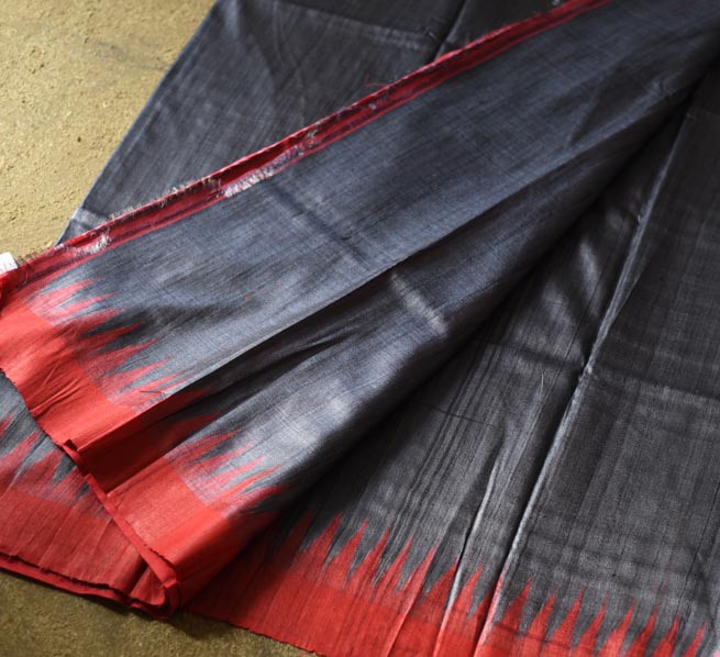 shop Handwoven Pure Tussar Silk Saree - Black With Red Border