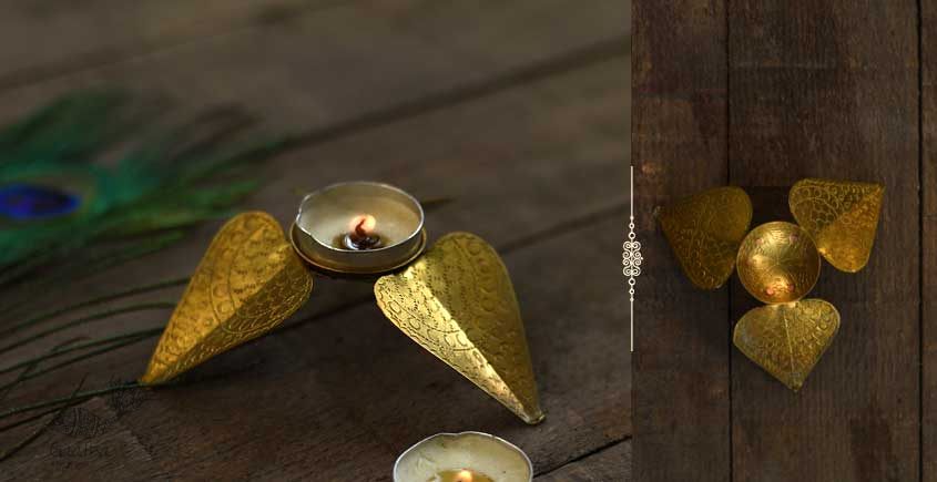 pure brass diya - leaf shape