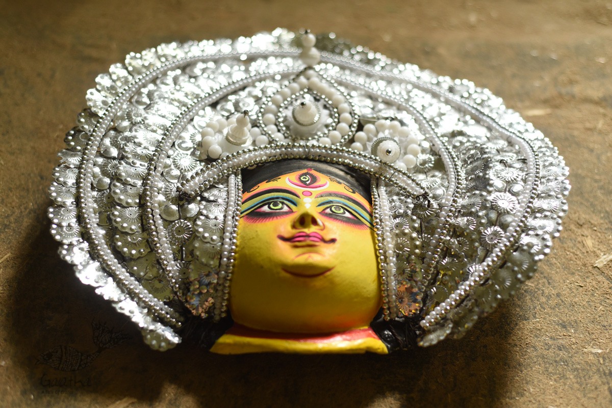 shop handmade chhau mask from bangal - durga-silver