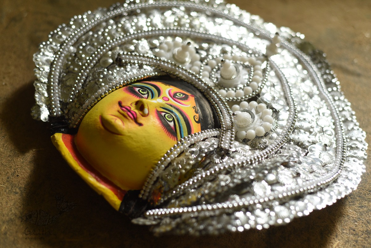 shop handmade chhau mask from bangal - durga-silver