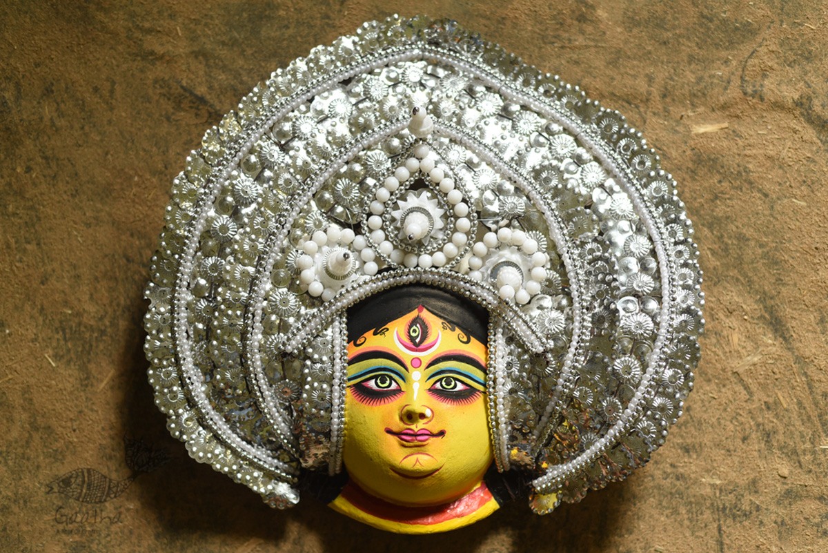 shop handmade chhau mask from bangal - durga-silver