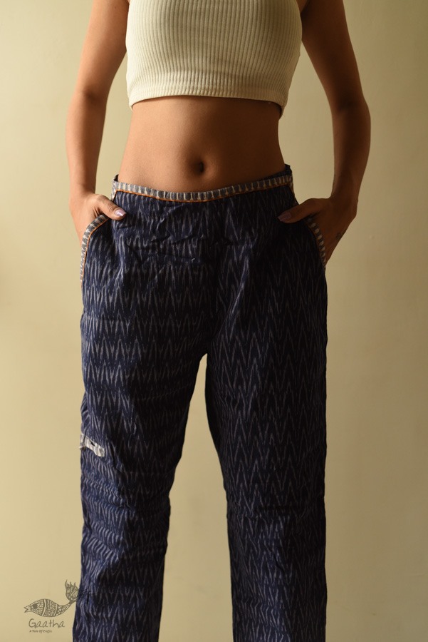 shop Ikat Handloom Cotton Blue Trouser / Pant For Girl