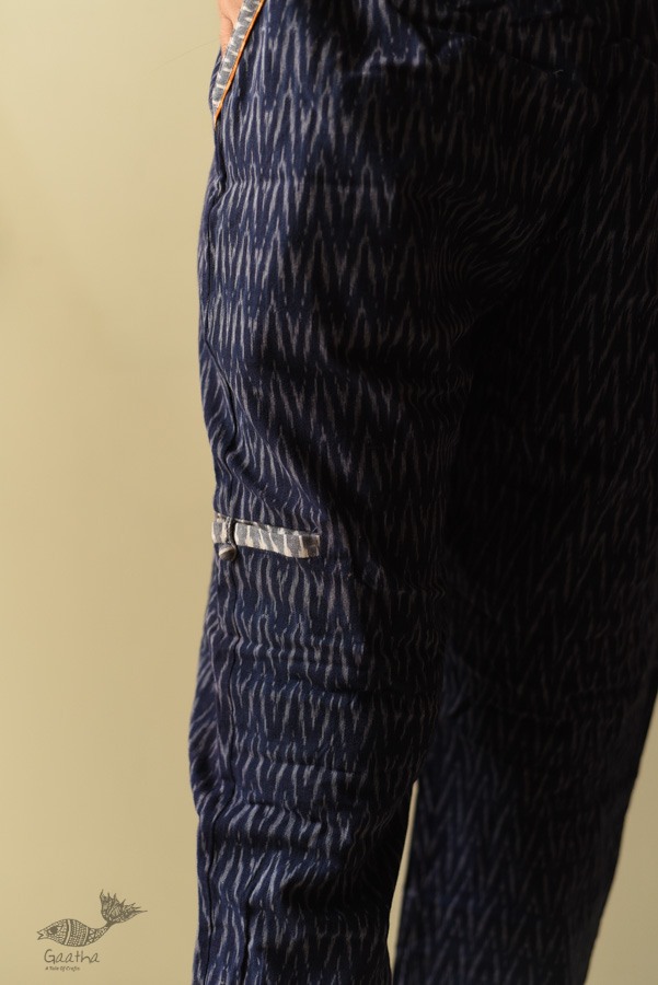 shop Ikat Handloom Cotton Blue Trouser / Pant For Girl