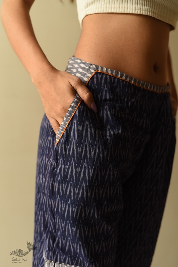 shop Ikat Handloom Cotton Blue Trouser / Pant For Girl