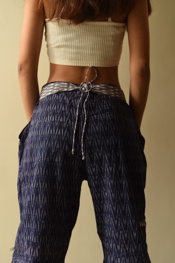 shop Ikat Handloom Cotton Blue Trouser / Pant For Girl