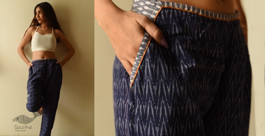 shop Ikat Handloom Cotton Blue Trouser / Pant For Girl