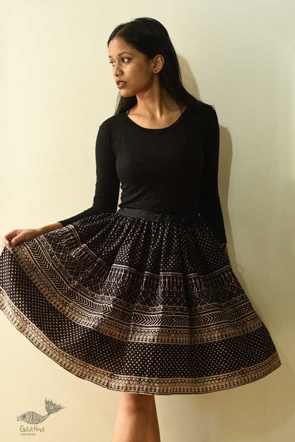 Jawariya Block Printed Short Skirt - Black