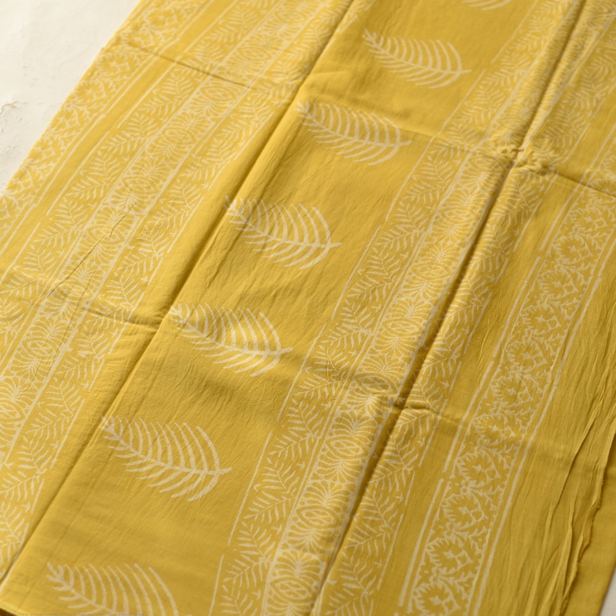 shop Bagru Printed Cotton Yellow Saree