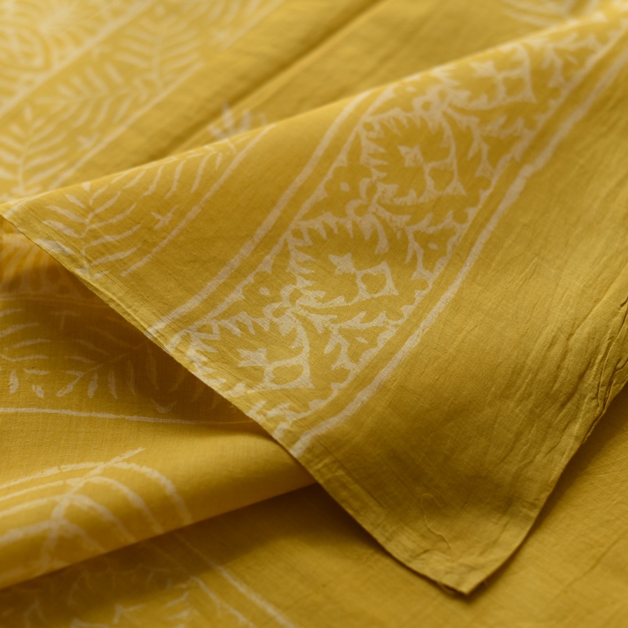 shop Bagru Printed Cotton Yellow Saree