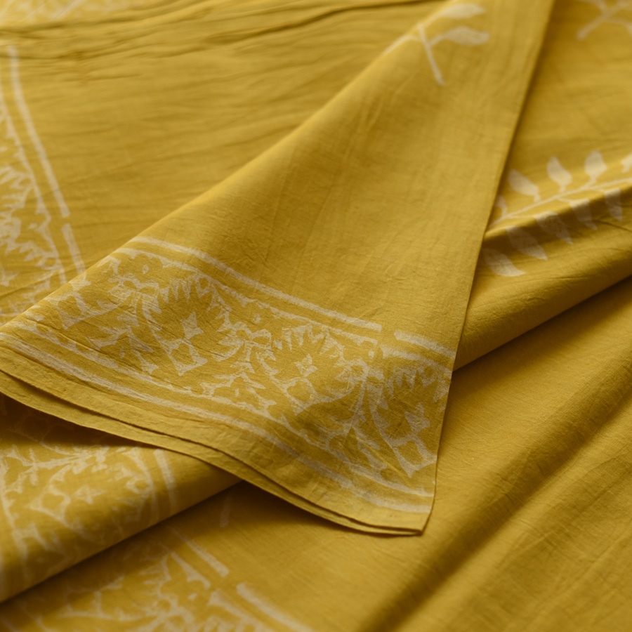 shop Bagru Printed Cotton Yellow Saree