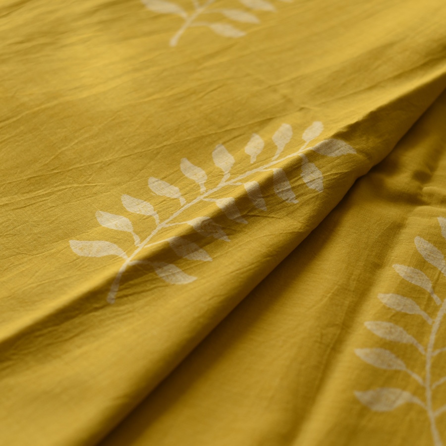 shop Bagru Printed Cotton Yellow Saree