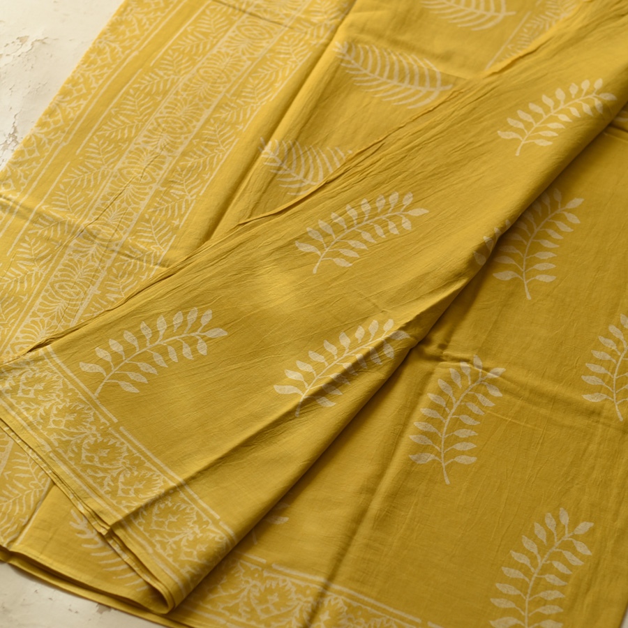 shop Bagru Printed Cotton Yellow Saree