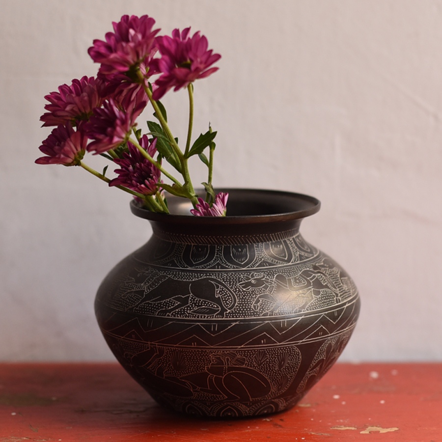 Shop Antiquities Carving on Brass Lota