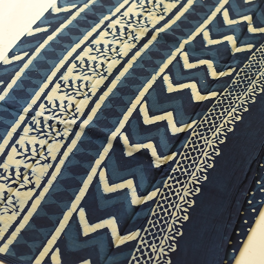 Exclusive Block Printed Cotton Dabu ~ Doted Indigo Saree