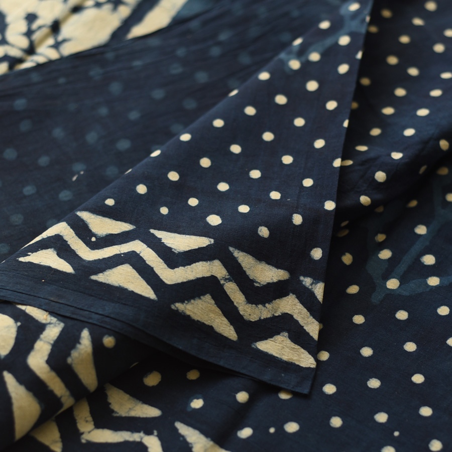 Exclusive Block Printed Cotton Dabu ~ Doted Indigo Saree