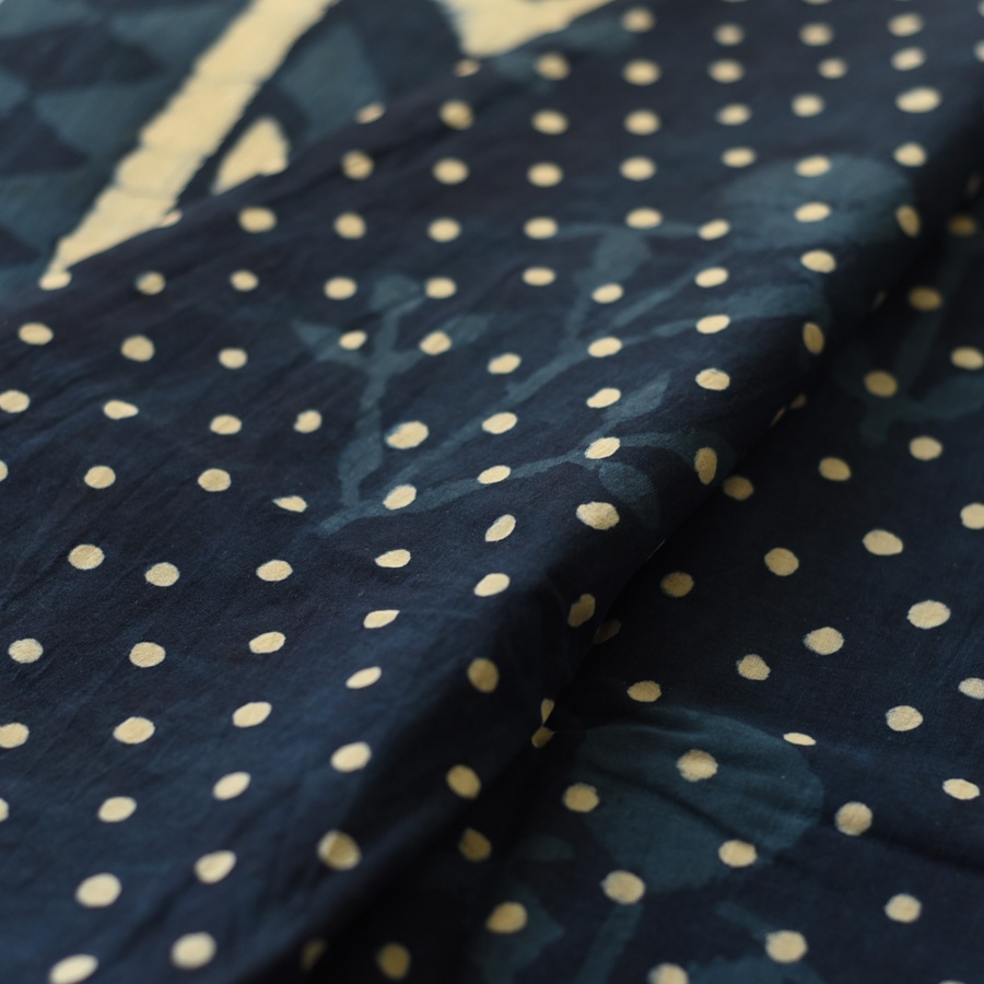 Exclusive Block Printed Cotton Dabu ~ Doted Indigo Saree