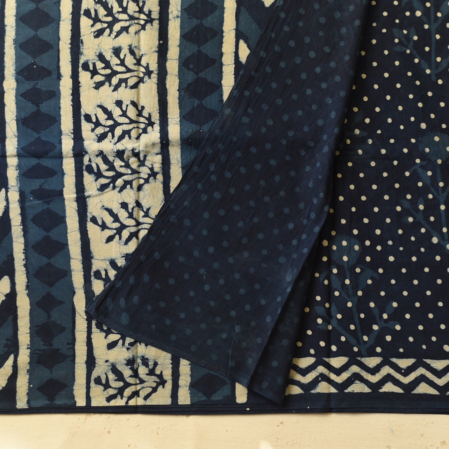 Exclusive Block Printed Cotton Dabu ~ Doted Indigo Saree