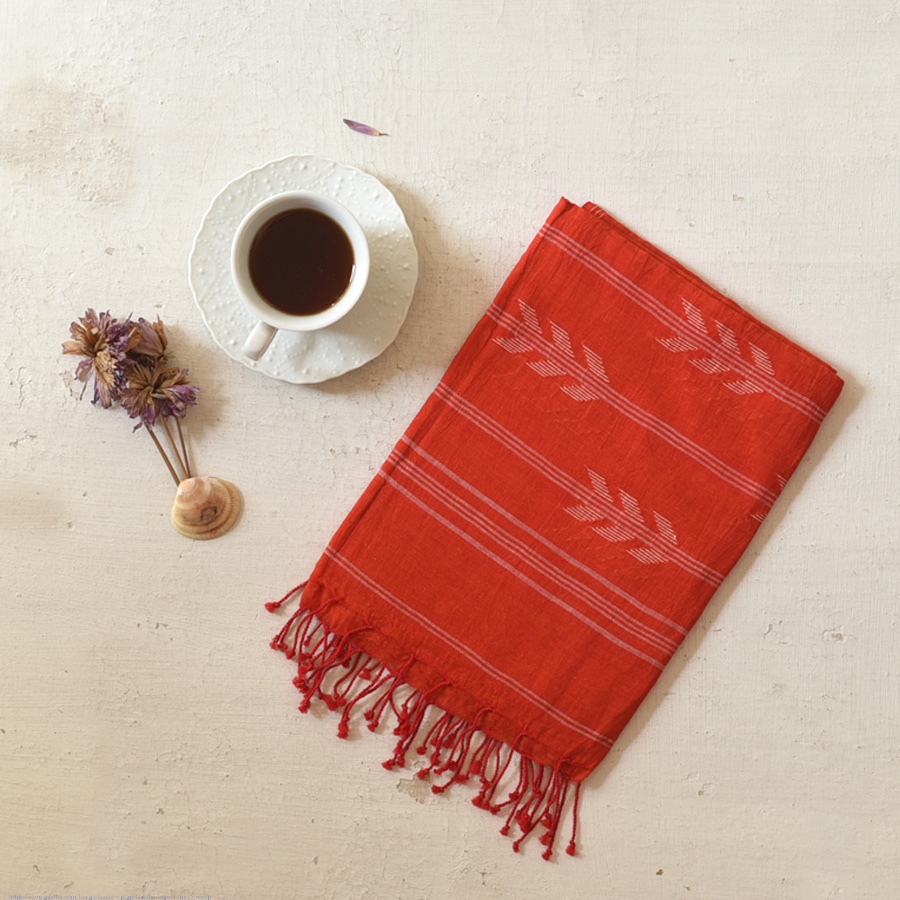 shop Handloom Soft Cotton Jamdani Red Stole