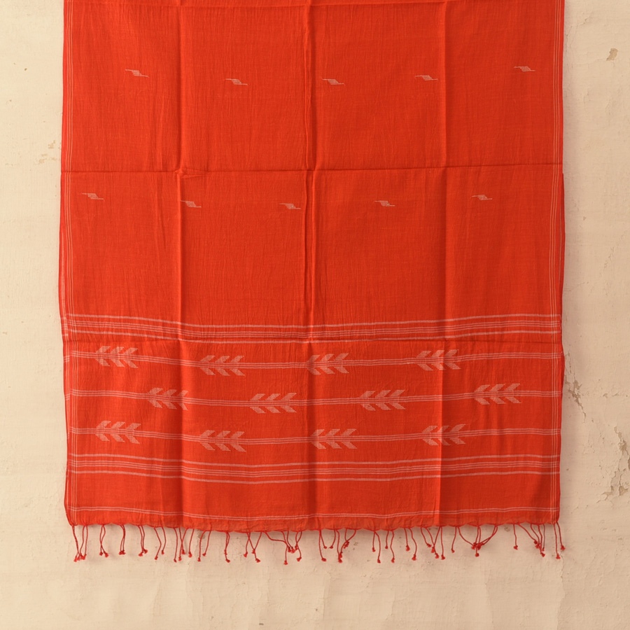 shop Handloom Soft Cotton Jamdani Red Stole