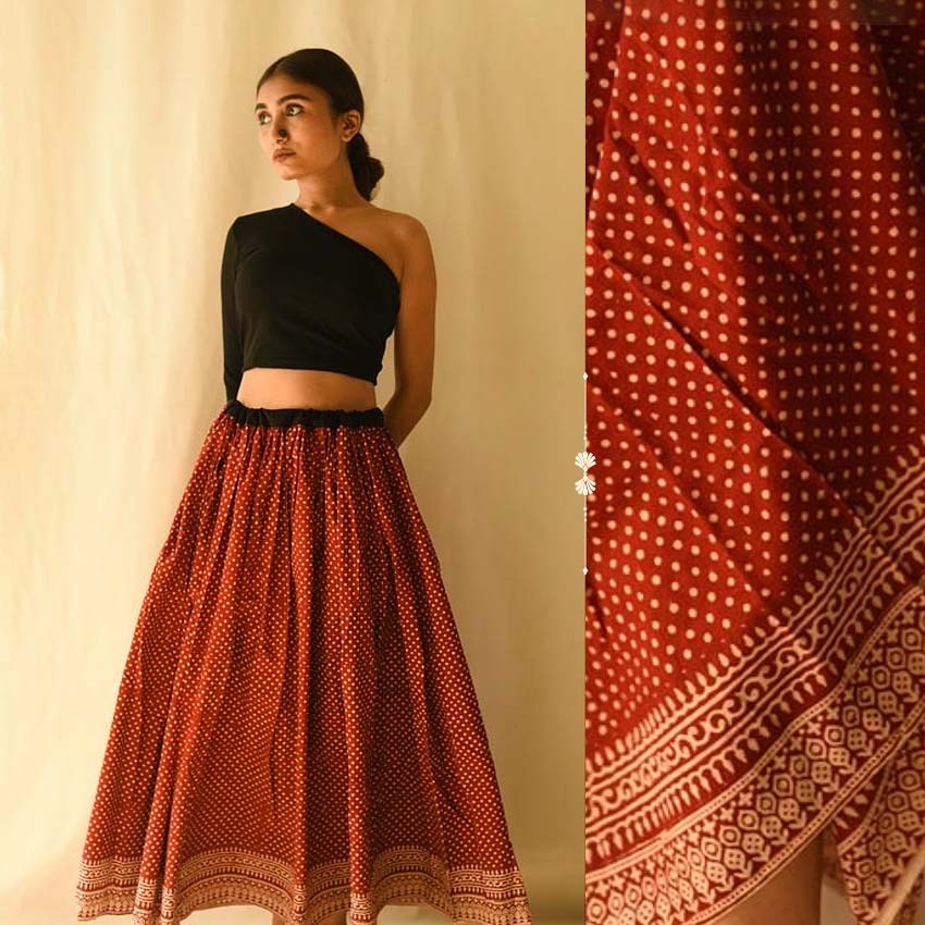 shop Jawariya Block Printed Long Skirt / Ghagra - A