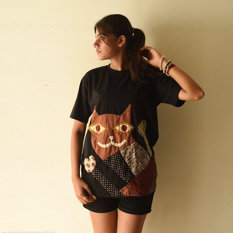 buy Handmade Applique Tshirt - Cat Design
