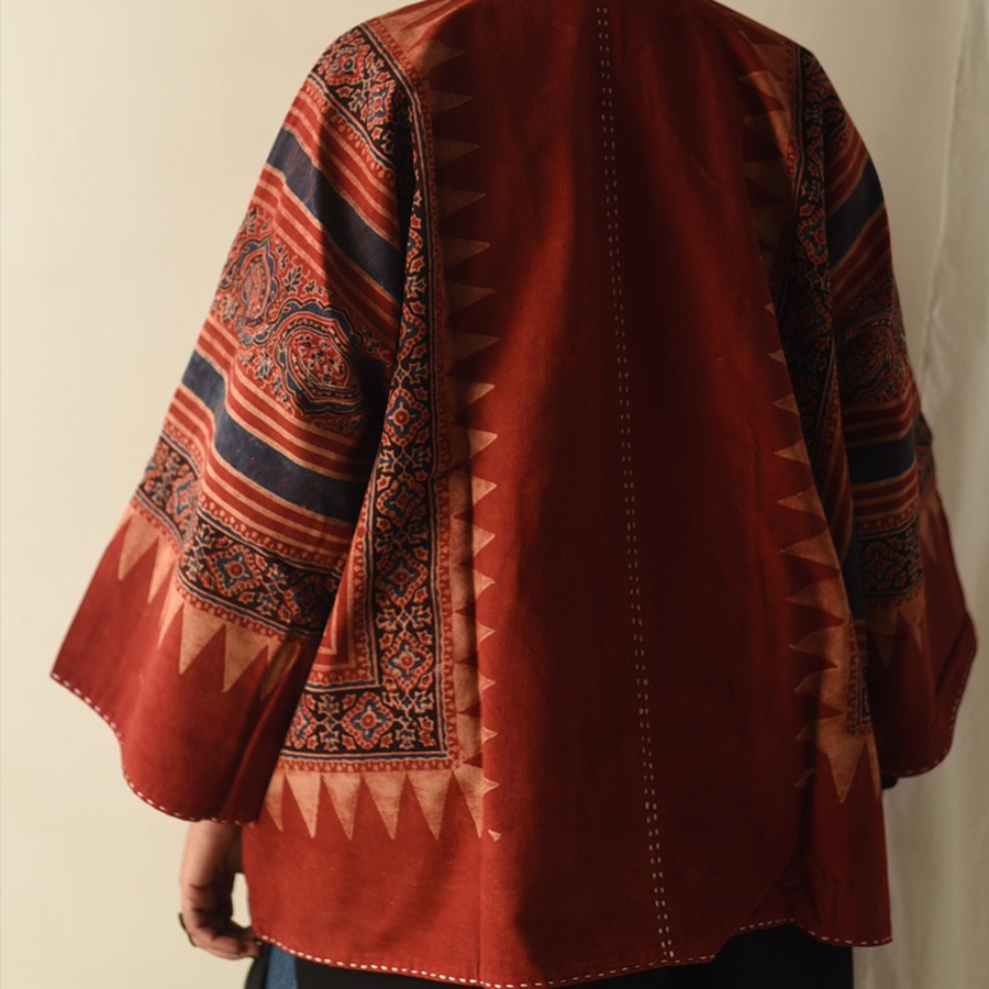 shop Reversible Ajrakh Block Printed & Denim Jacket