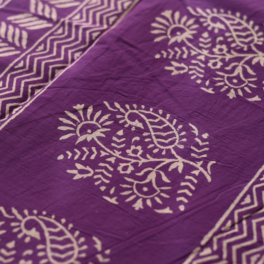 shop Bagru Block Printed Cotton Green Saree With Purple Pallu