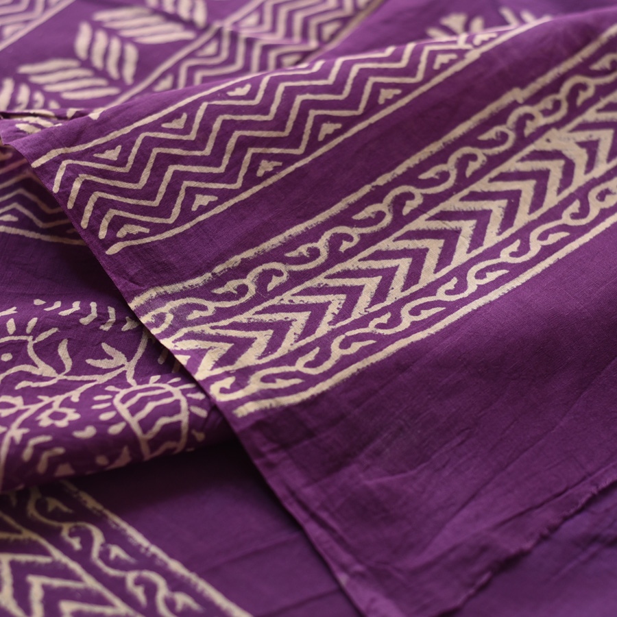 shop Bagru Block Printed Cotton Green Saree With Purple Pallu