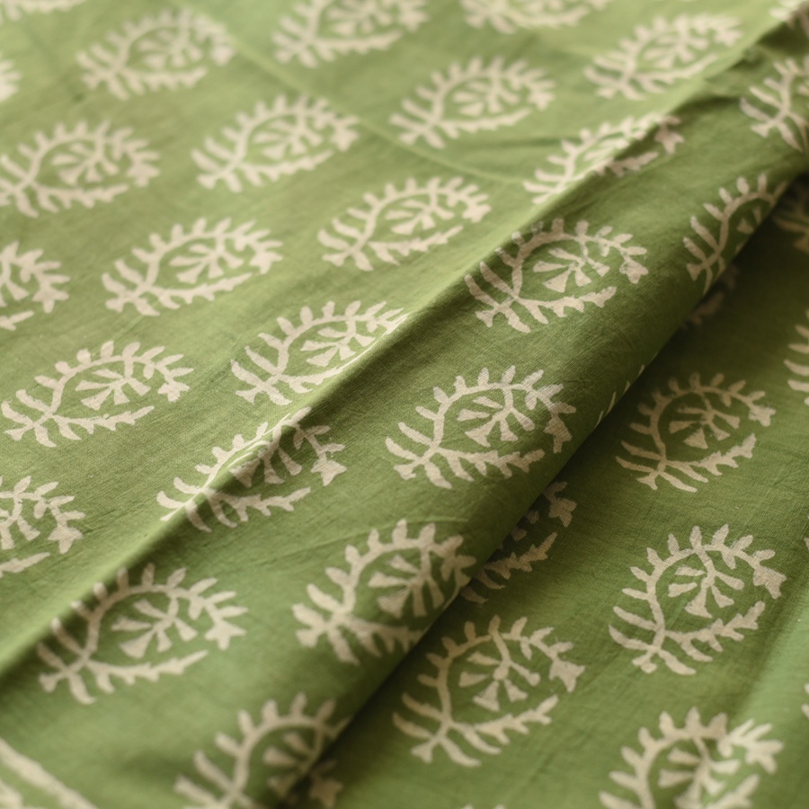 shop Bagru Block Printed Cotton Green Saree With Purple Pallu