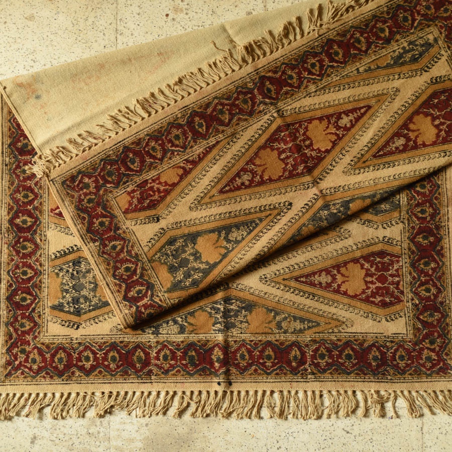 shop Kalamkari Natural Color Dhurrie ( 5 X 3 ) - Diamond Motif