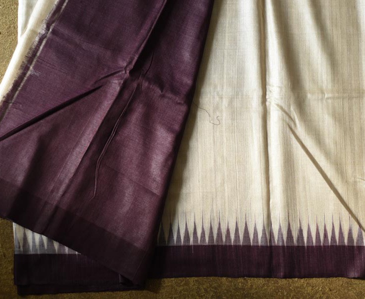 shop Handwoven Pure Tussar Silk Saree - Off White