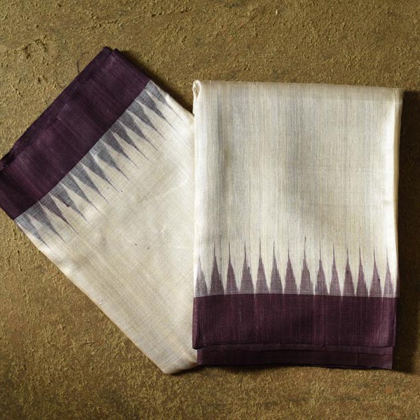 shop Handwoven Pure Tussar Silk Saree - Off White