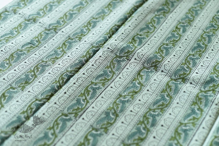 shop Bagru Block Printed Cotton Saree Light Green